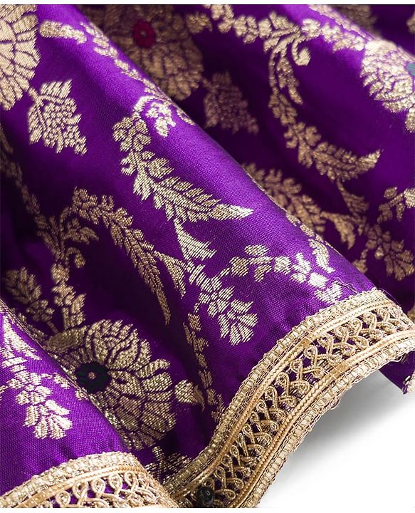 Babyhug Woven Sleeveless Floral & Sequin Embroidered Foil Printed Choli Lehenga Set with Dupatta & Lace Detailing - Purple