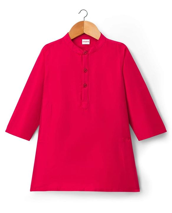 Babyhug Cotton Blend Woven Full Sleeves Solid Kurta Pyjama Set With Floral Embroidered Jacket - Dark Pink & Navy Blue