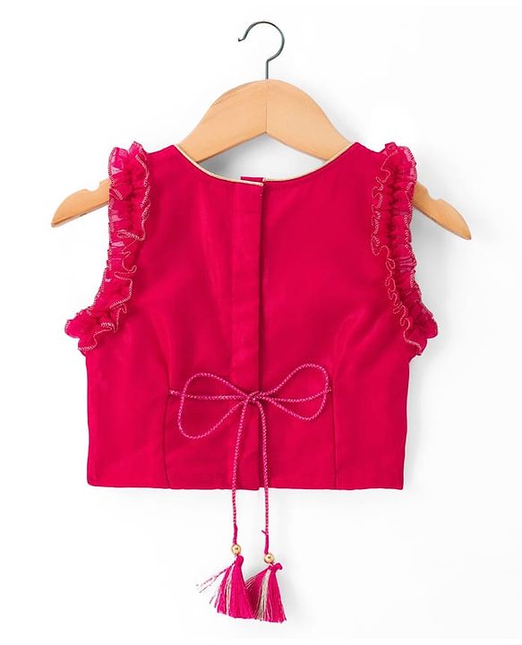 Babyhug Georgette Woven Sleeveless Chinnon Embroidered Choli Lehenga Set with Dupatta & Lace Detailing- Pink