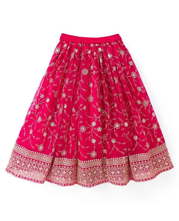 Babyhug Georgette Woven Sleeveless Chinnon Embroidered Choli Lehenga Set with Dupatta & Lace Detailing- Pink