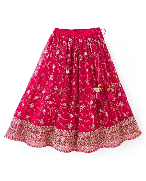 Babyhug Georgette Woven Sleeveless Chinnon Embroidered Choli Lehenga Set with Dupatta & Lace Detailing- Pink
