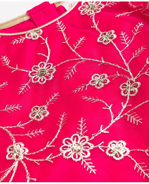 Babyhug Georgette Woven Sleeveless Chinnon Embroidered Choli Lehenga Set with Dupatta & Lace Detailing- Pink