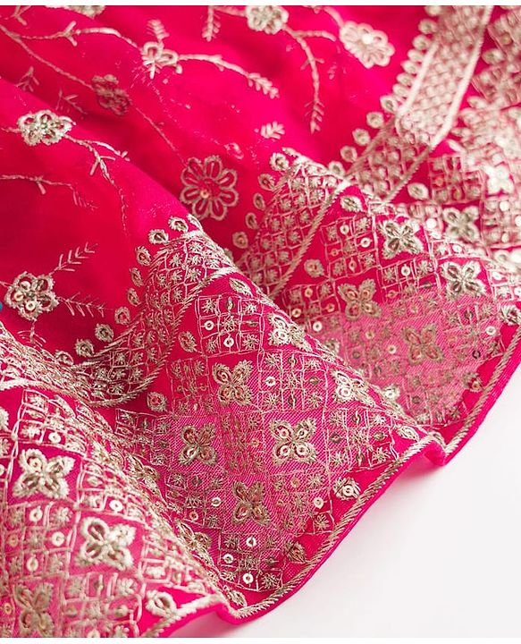 Babyhug Georgette Woven Sleeveless Chinnon Embroidered Choli Lehenga Set with Dupatta & Lace Detailing- Pink