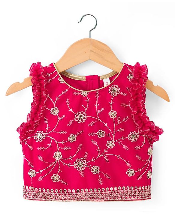 Babyhug Georgette Woven Sleeveless Chinnon Embroidered Choli Lehenga Set with Dupatta & Lace Detailing- Pink