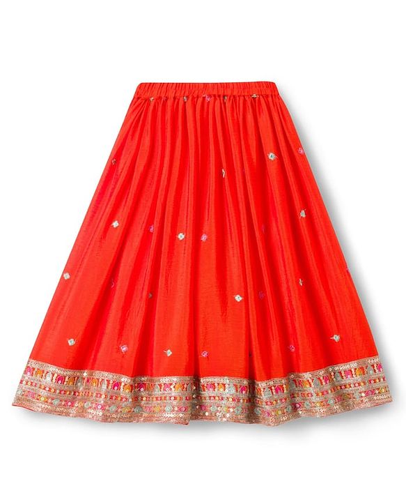 Babyhug Georgett Woven  Sleeveless Floral Embroidered Lehenga Choli & Dupatta Set- Orange