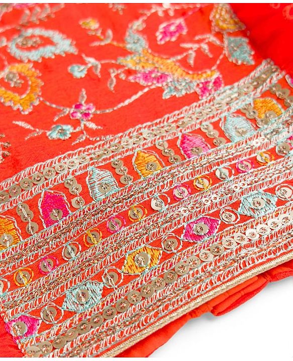 Babyhug Georgett Woven  Sleeveless Floral Embroidered Lehenga Choli & Dupatta Set- Orange