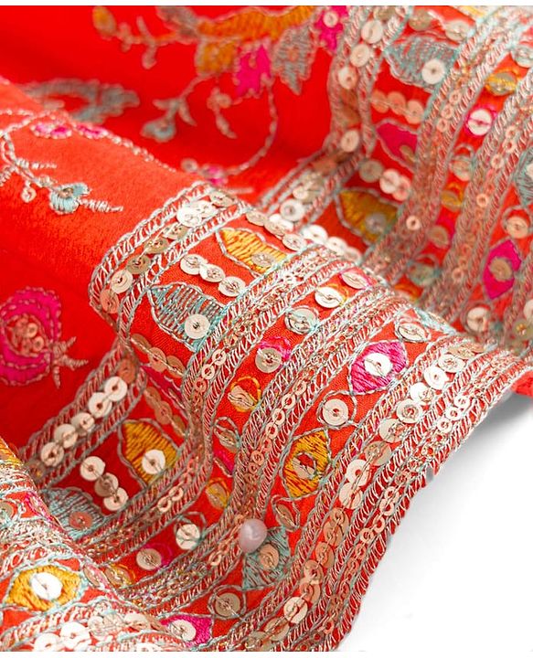 Babyhug Georgett Woven  Sleeveless Floral Embroidered Lehenga Choli & Dupatta Set- Orange