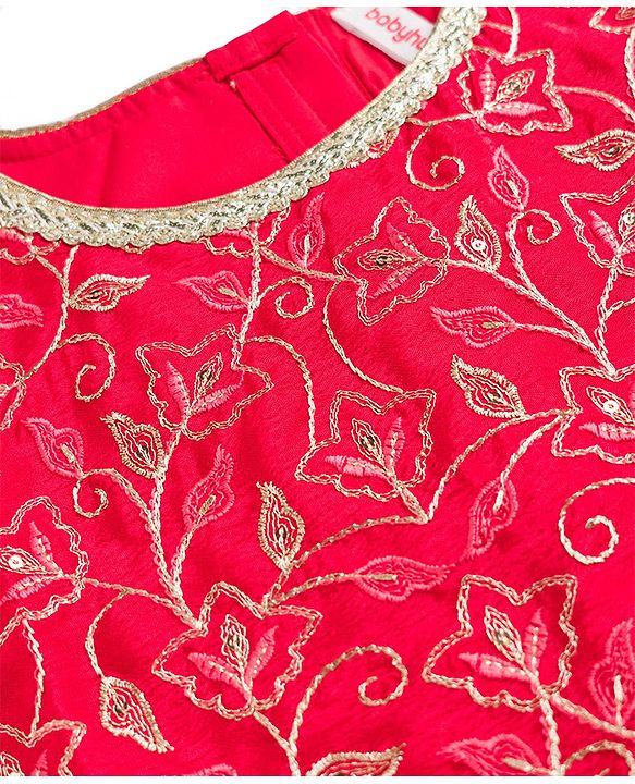 Babyhug Georgette Woven Sleeveless Chinnon Sequin Embroidered Choli Lehenga  & Dupatta Set with Lace Detailing -  Red