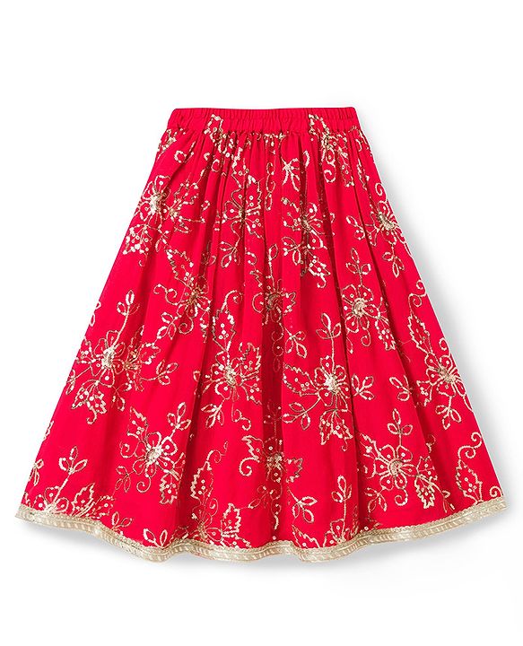 Babyhug Georgette Woven Sleeveless Chinnon Sequin Embroidered Choli Lehenga  & Dupatta Set with Lace Detailing -  Red