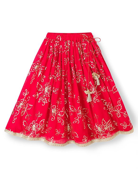Babyhug Georgette Woven Sleeveless Chinnon Sequin Embroidered Choli Lehenga  & Dupatta Set with Lace Detailing -  Red