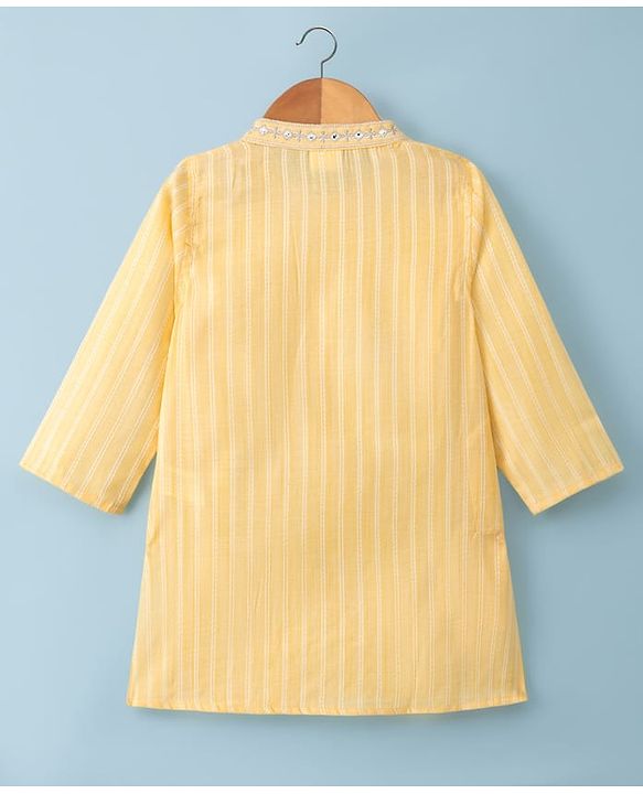 Babyhug Cotton Blend Woven Full Sleeves Striped Kurta Pyjama Set - Yellow