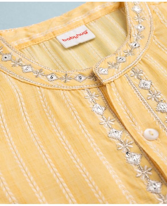 Babyhug Cotton Blend Woven Full Sleeves Striped Kurta Pyjama Set - Yellow