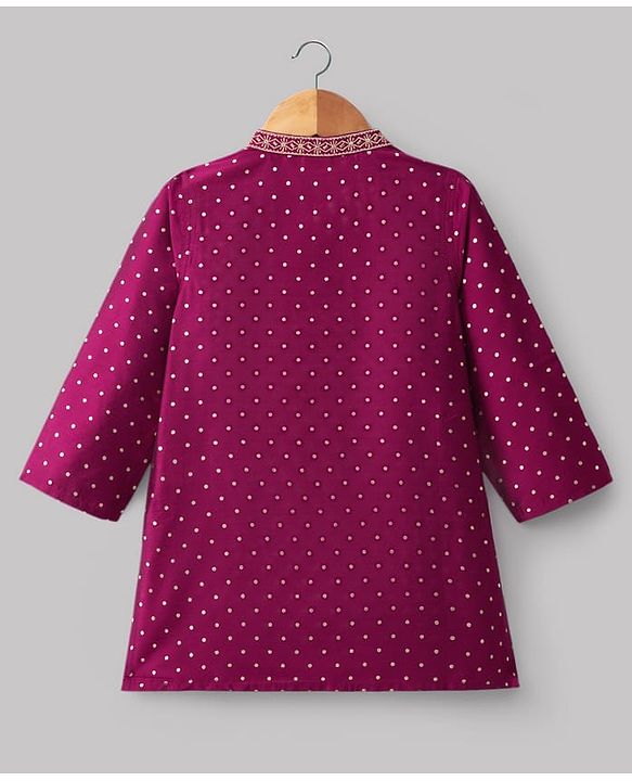 Babyhug Cotton Blend Woven Full Sleeves Kurta Pyjama Set with Foil Polka Dot Print - Fuchsia