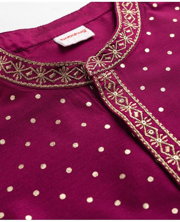 Babyhug Cotton Blend Woven Full Sleeves Kurta Pyjama Set with Foil Polka Dot Print - Fuchsia