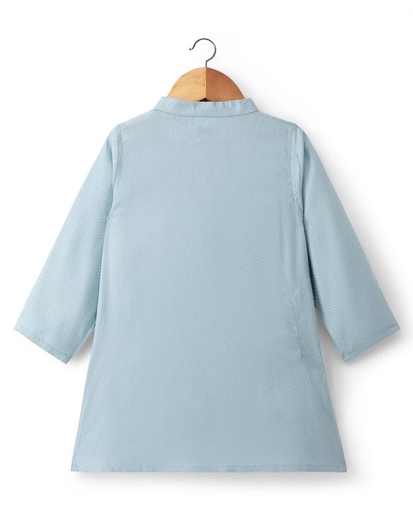 Babyhug Rayon Woven Full Sleeves Floral Embroidered Dobby Solid Kurta Pyjama Set - Light Blue