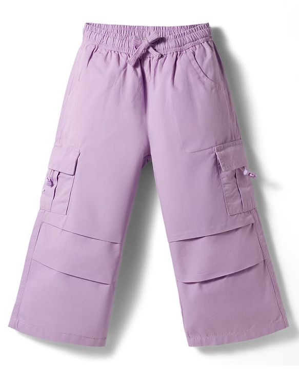 Babyhug Cotton Woven Half Sleeves Text Printed Top & Pant Set - White & Lilac