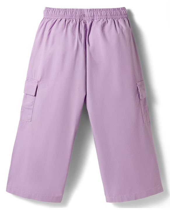 Babyhug Cotton Woven Half Sleeves Text Printed Top & Pant Set - White & Lilac