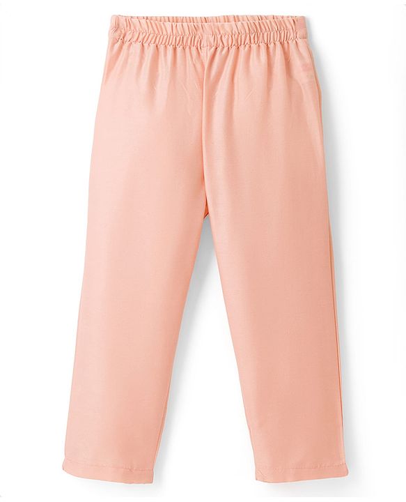 Babyhug Cotton Blend Woven Full Sleeves Solid Color Kurta Pajama Set with Embroidery - Peach