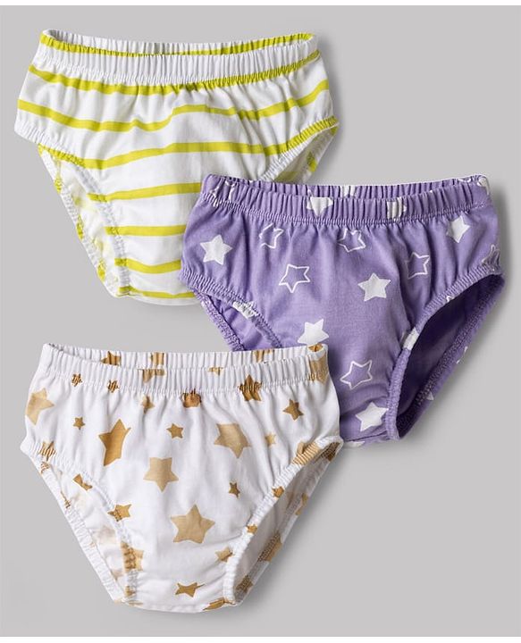 Babyhug 100% Cotton Knit Star Printed Briefs Pack of 3 - Multicolor