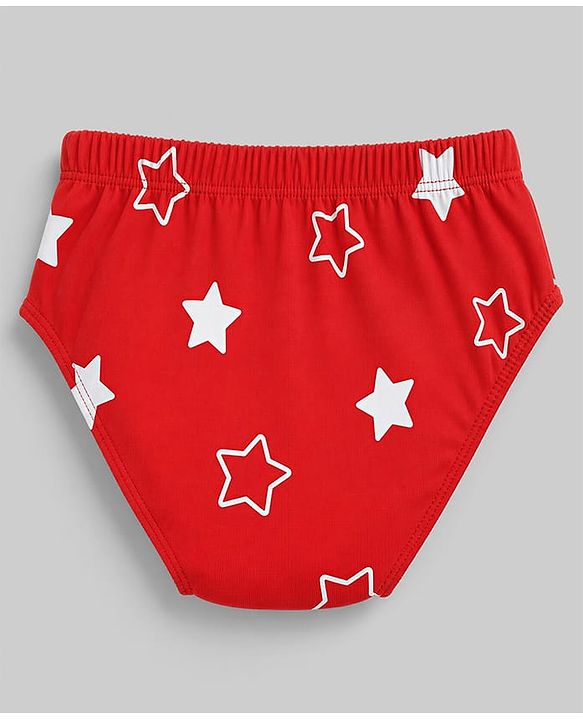 Babyhug 100% Cotton Single Jersey Knit Briefs With Stripes & Star Print Pack of 3 - White, Red & Light Blue