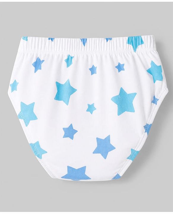 Babyhug 100% Cotton Single Jersey Knit Briefs With Stripes & Star Print Pack of 3 - White, Red & Light Blue