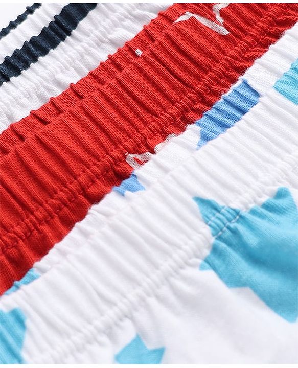 Babyhug 100% Cotton Single Jersey Knit Briefs With Stripes & Star Print Pack of 3 - White, Red & Light Blue