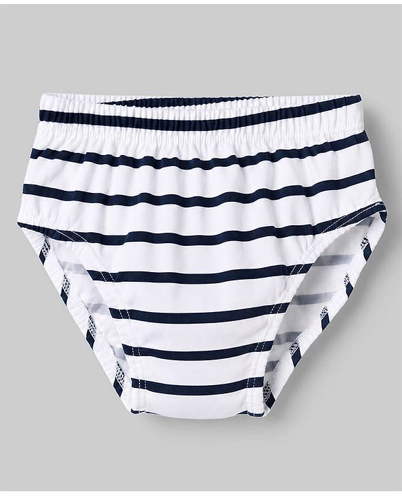 Babyhug 100% Cotton Single Jersey Knit Briefs With Stripes & Star Print Pack of 3 - White, Red & Light Blue