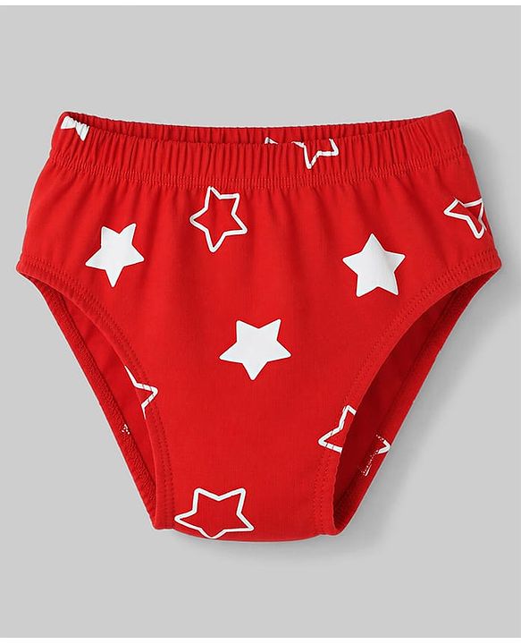 Babyhug 100% Cotton Single Jersey Knit Briefs With Stripes & Star Print Pack of 3 - White, Red & Light Blue