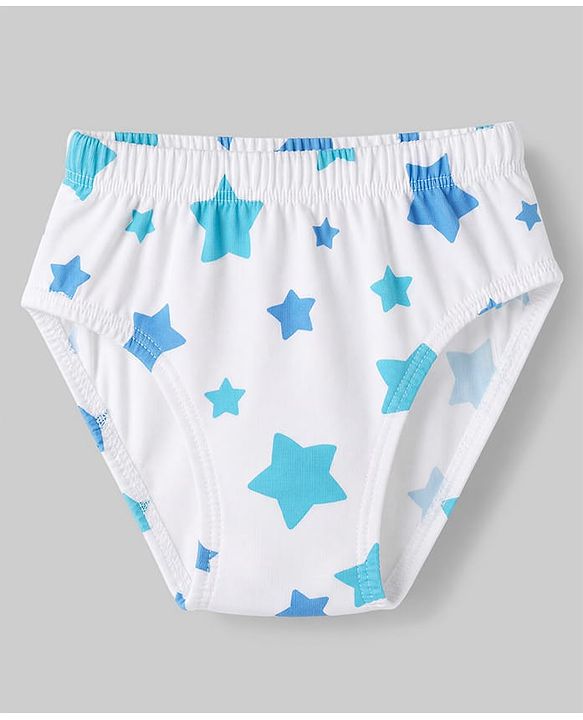 Babyhug 100% Cotton Single Jersey Knit Briefs With Stripes & Star Print Pack of 3 - White, Red & Light Blue