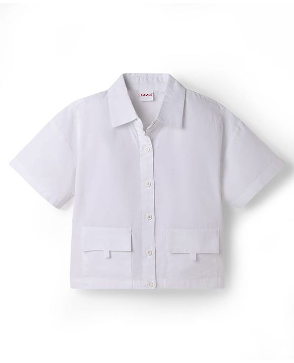 Babyhug Cotton Woven Half Sleeves Solid Top & Pant Set - White & Light Green