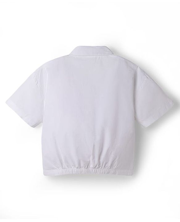 Babyhug Cotton Woven Half Sleeves Solid Top & Pant Set - White & Light Green