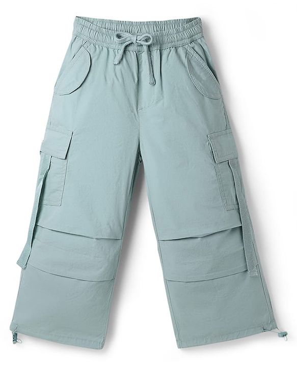 Babyhug Cotton Woven Half Sleeves Solid Top & Pant Set - White & Light Green