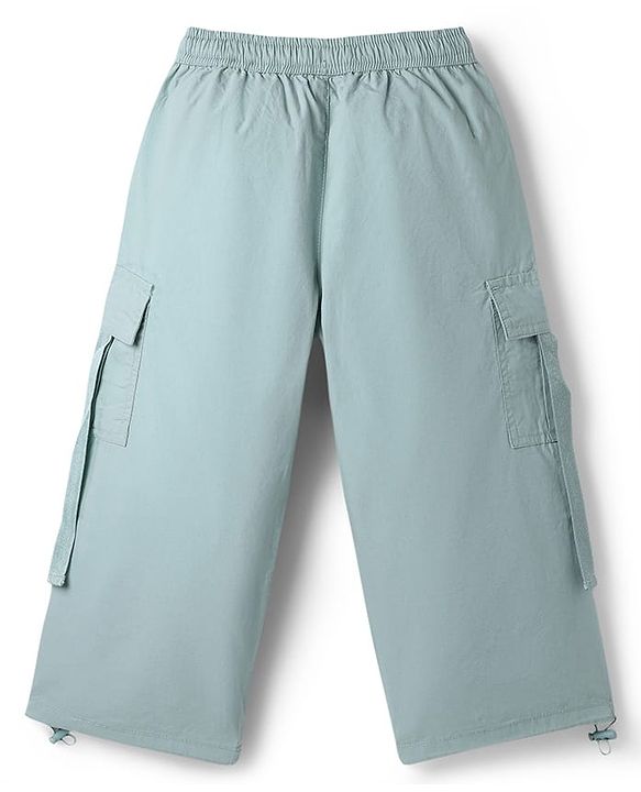 Babyhug Cotton Woven Half Sleeves Solid Top & Pant Set - White & Light Green