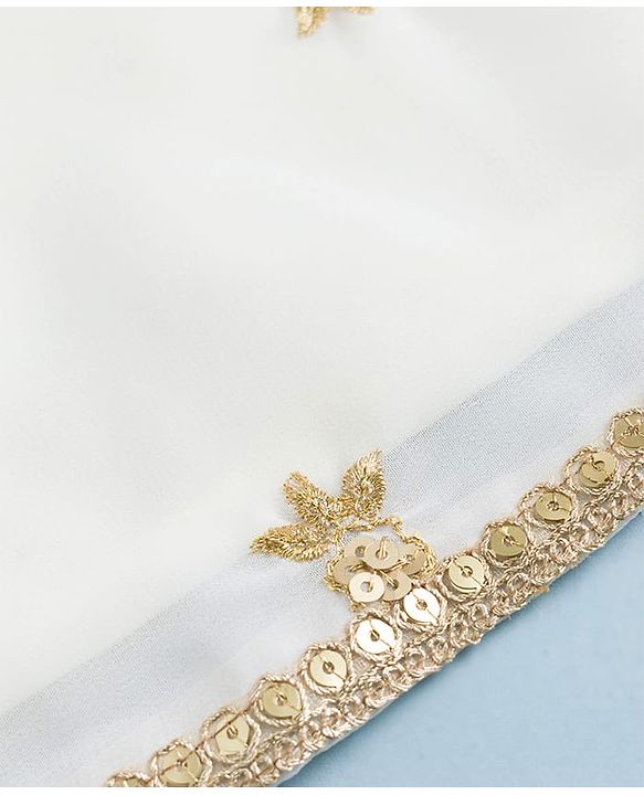 Babyhug Georgette Woven Three Fourth Sleeves Kurti Gharara Set With Floral Sequin Detailing & Dupatta - Off White