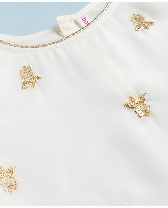 Babyhug Georgette Woven Three Fourth Sleeves Kurti Gharara Set With Floral Sequin Detailing & Dupatta - Off White