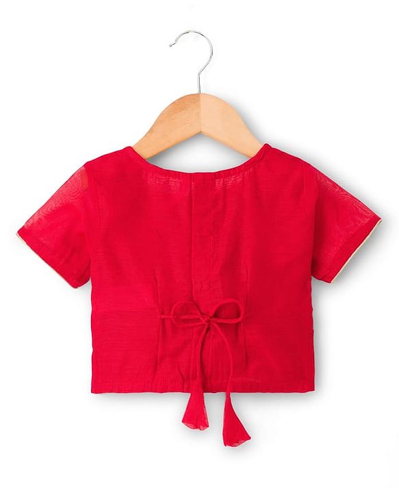 Babyhug Woven Half Sleeves Floral Embroidered Blouse With Georgett Foil Printed Saree - Red