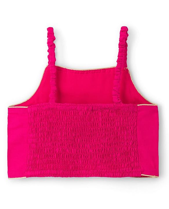 Babyhug Brocade Woven Three Fourth Sleeves Foil Printed Top Palazzo & Jacket Set - Fuchsia