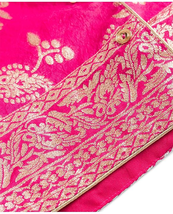 Babyhug Brocade Woven Three Fourth Sleeves Foil Printed Top Palazzo & Jacket Set - Fuchsia