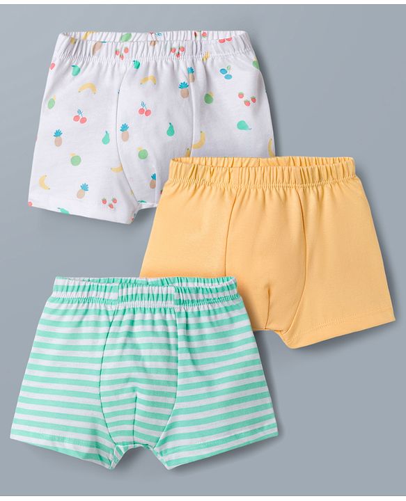 Babyhug 100% Cotton Knit Striped & Cherry Printed Trunks Pack of 3 - Multicolor