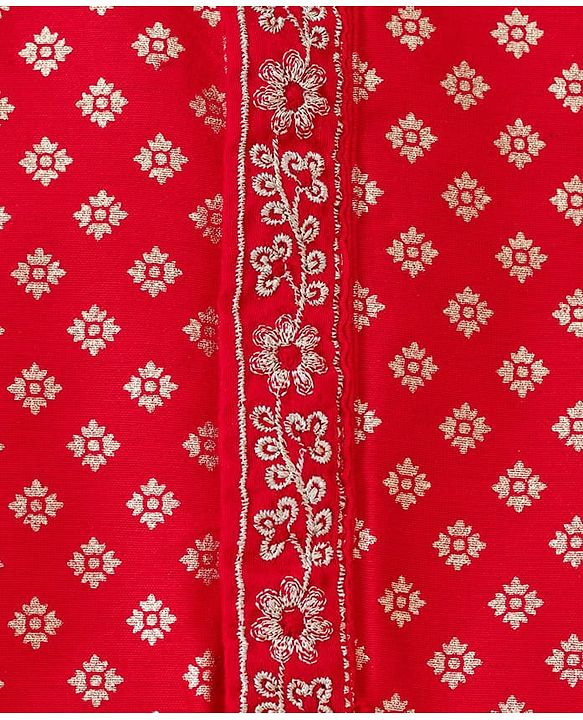 Babyhug Cotton Blend Woven Full Sleeves Kurta Pajama Set with Floral Foil Print - Red
