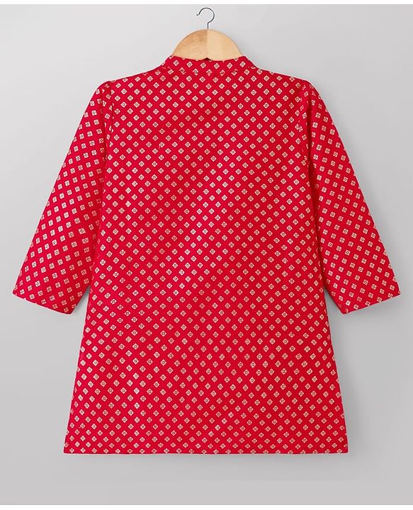 Babyhug Cotton Blend Woven Full Sleeves Kurta Pajama Set with Floral Foil Print - Red