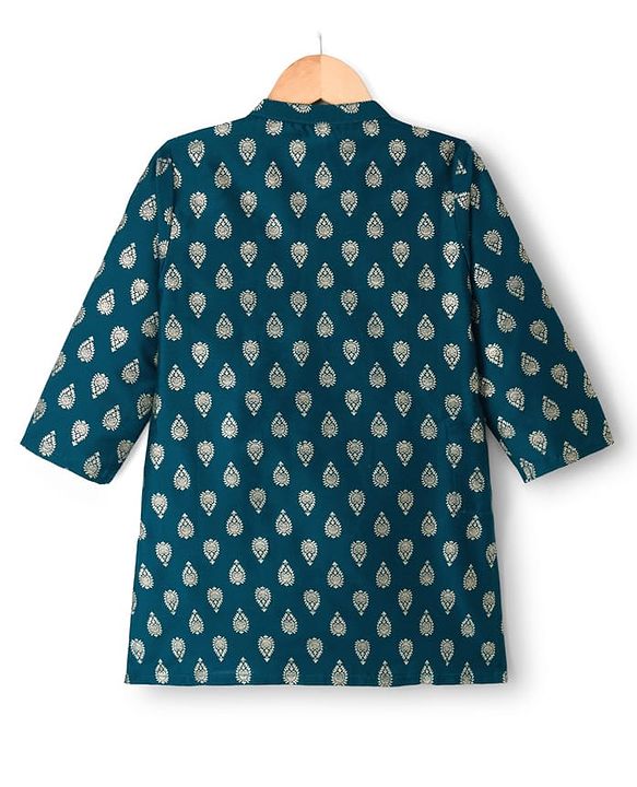 Babyhug Cotton Blend Woven Full Sleeves Kurta Pajama Set with Motif Foil Print - Navy Blue