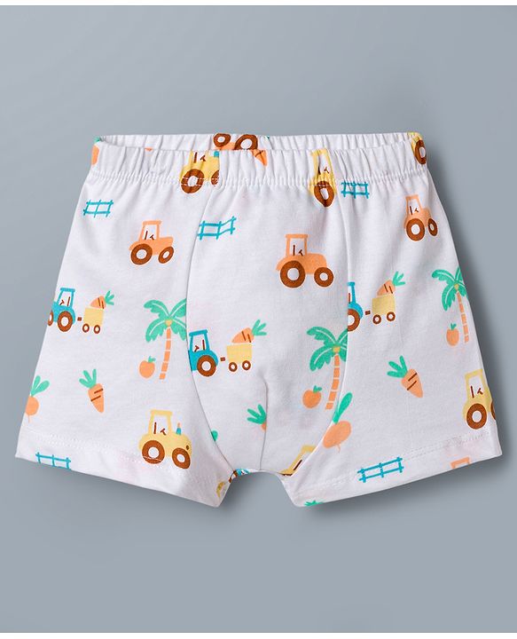 Babyhug 100% Cotton Knit Striped & Tractor Printed Trunks Pack of 3 - Multicolor
