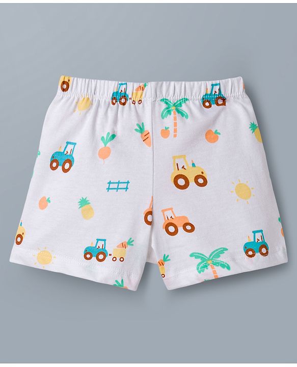 Babyhug 100% Cotton Knit Striped & Tractor Printed Trunks Pack of 3 - Multicolor