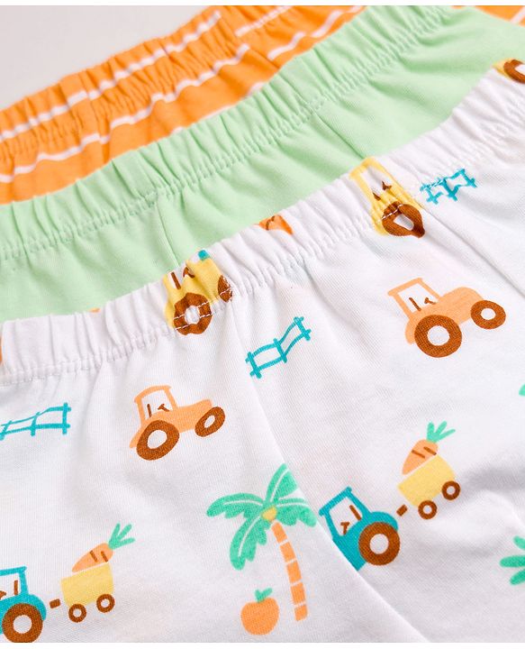 Babyhug 100% Cotton Knit Striped & Tractor Printed Trunks Pack of 3 - Multicolor