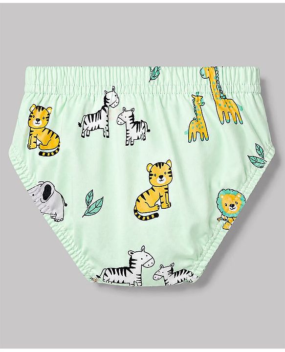 Babyhug 100% Cotton Single Jersey Knit Striped Briefs With Animal Print Pack of 3 - Multicolor
