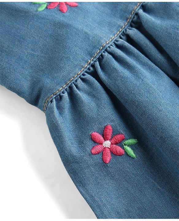 Babyhug Cotton Woven One Piece Dress Sleeveless Peter Pan Collar Floral Embroidered Blue 6-9 Months