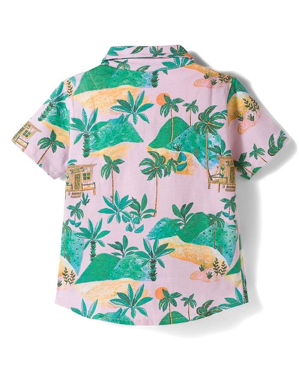 Babyhug Single Jersey Knit Half Sleeves Co-ords Shirt & Shorts Set with Jungle Theme Print - Multicolor