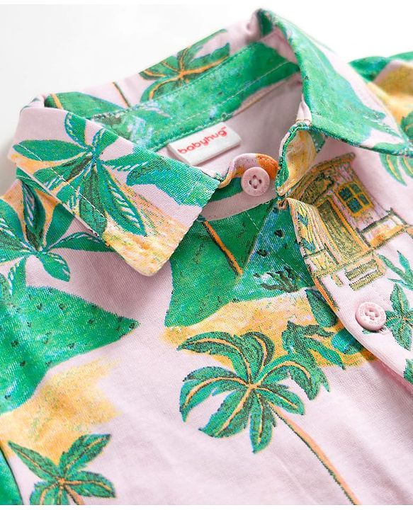 Babyhug Single Jersey Knit Half Sleeves Co-ords Shirt & Shorts Set with Jungle Theme Print - Multicolor