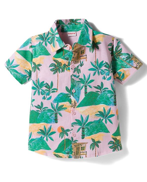 Babyhug Single Jersey Knit Half Sleeves Co-ords Shirt & Shorts Set with Jungle Theme Print - Multicolor